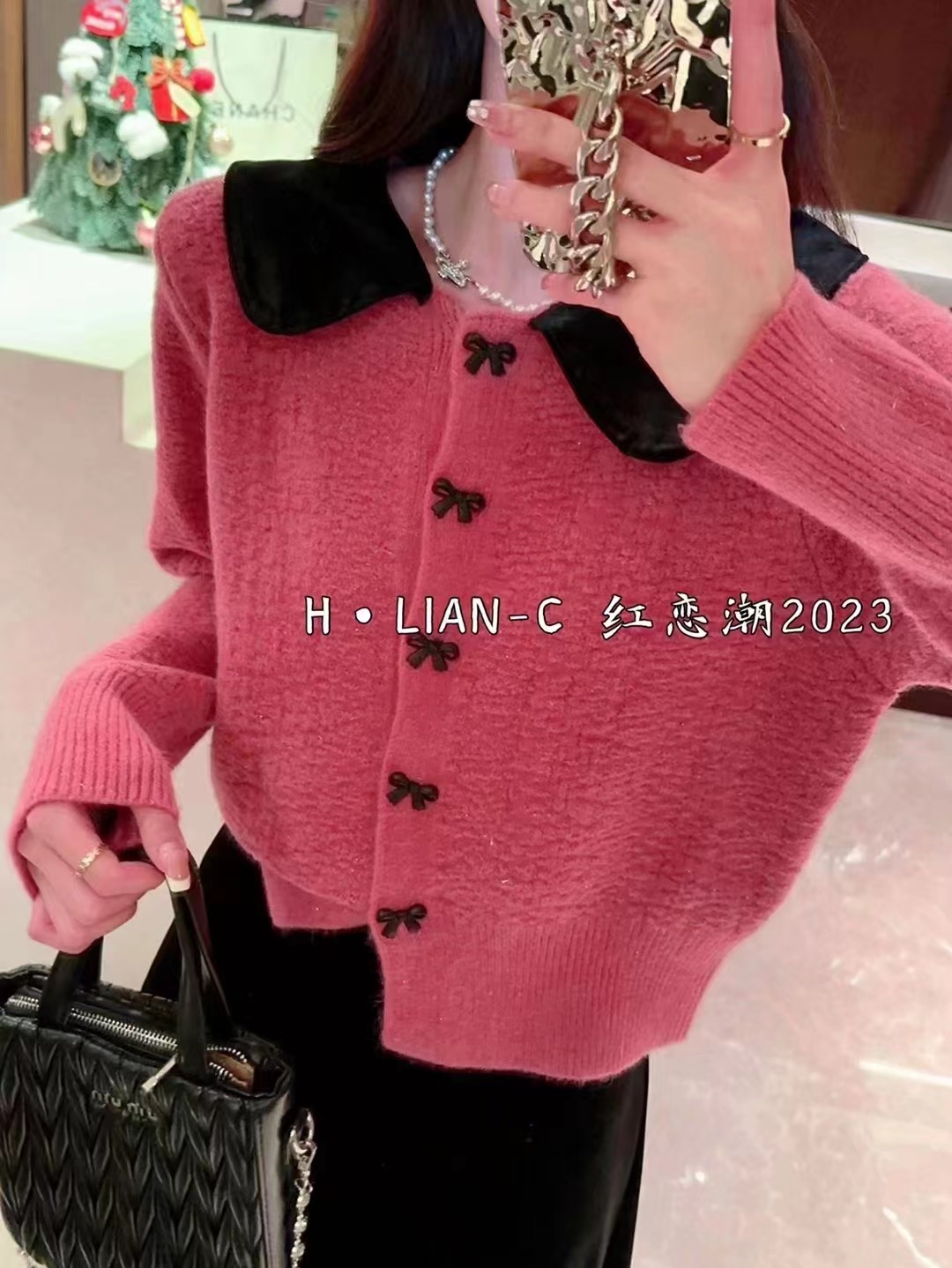 Bow sweater for women in winter 2023 new high-end and super good-looking short fashionable sweater