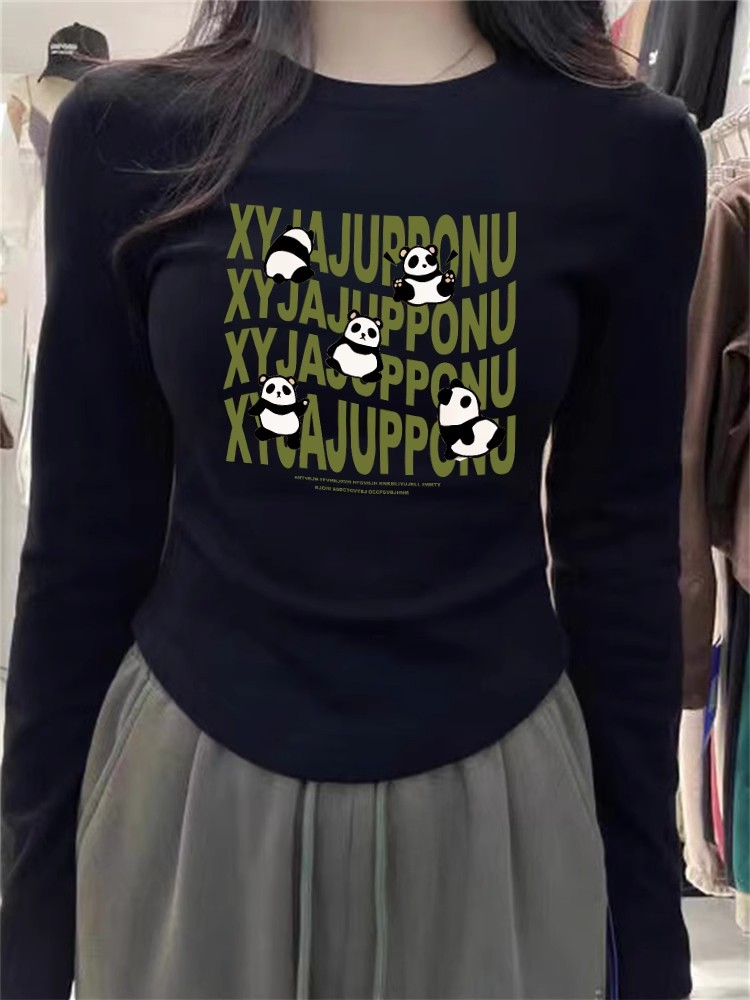 洋氣卡通印花打底衫德絨女生冬季新款圓領內搭修身t恤上衣ins