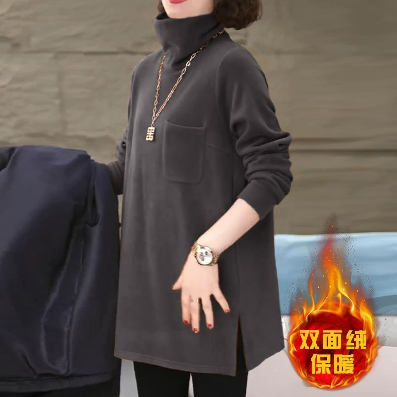 280克雙面絨德絨長袖衛衣打底衫女秋冬新款高領寬鬆保暖大碼上衣