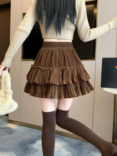 Retro velvet high-waisted a-line skirt for women autumn and winter  new style small and stylish age-reducing short skirt chic