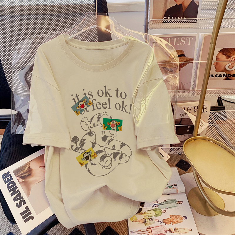 Real shot 100% cotton 200g combed cotton summer short-sleeved T-shirt women's loose Korean version