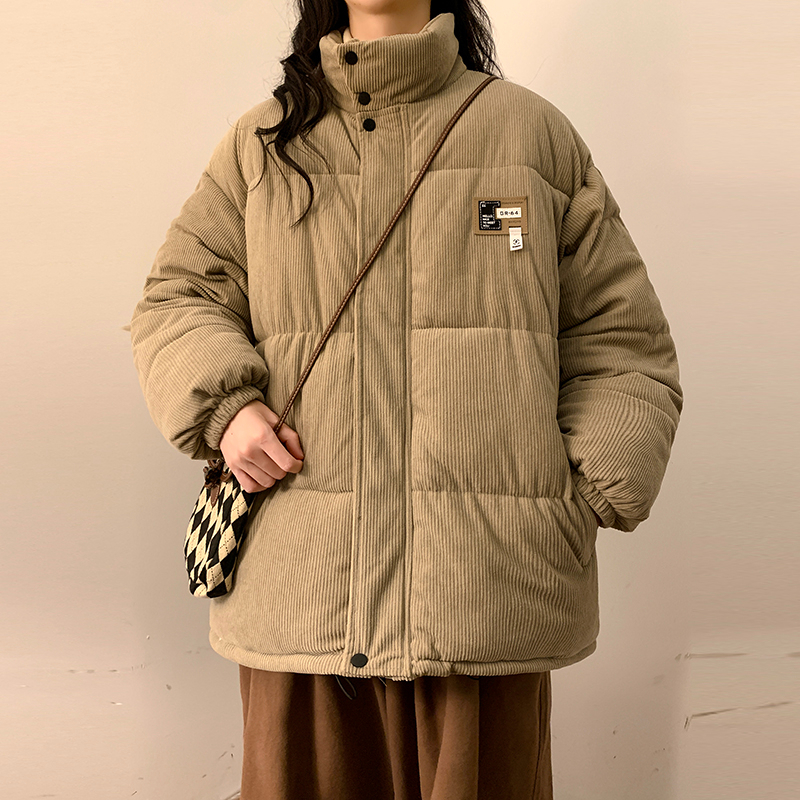 --2024 corduroy cotton coat for women winter student couple wear trendy brand stand collar down jacket thick