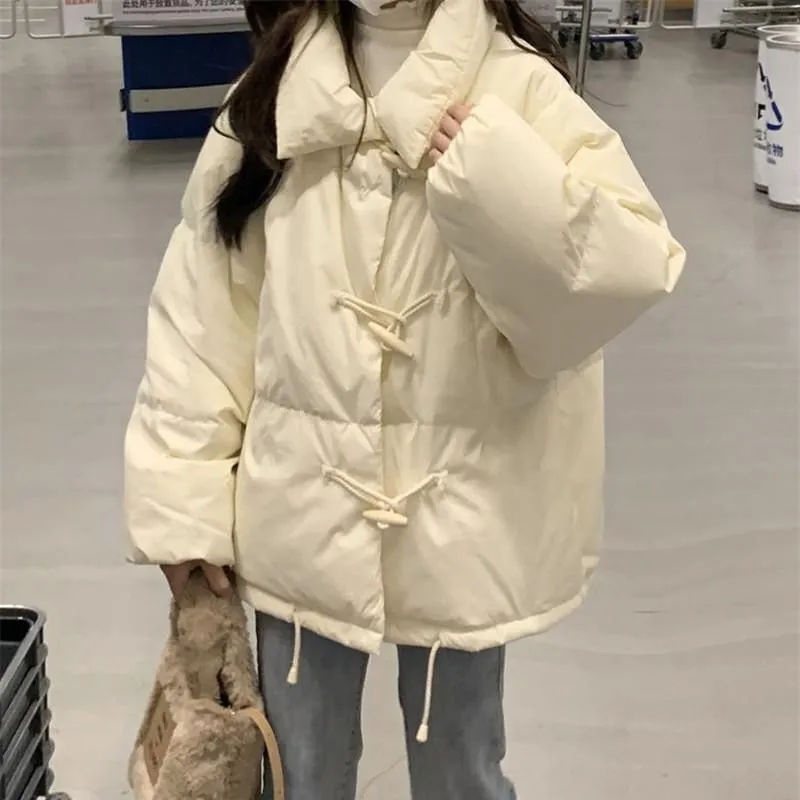 College style horn button small autumn and winter new coat women's gentle style niche design student down jacket