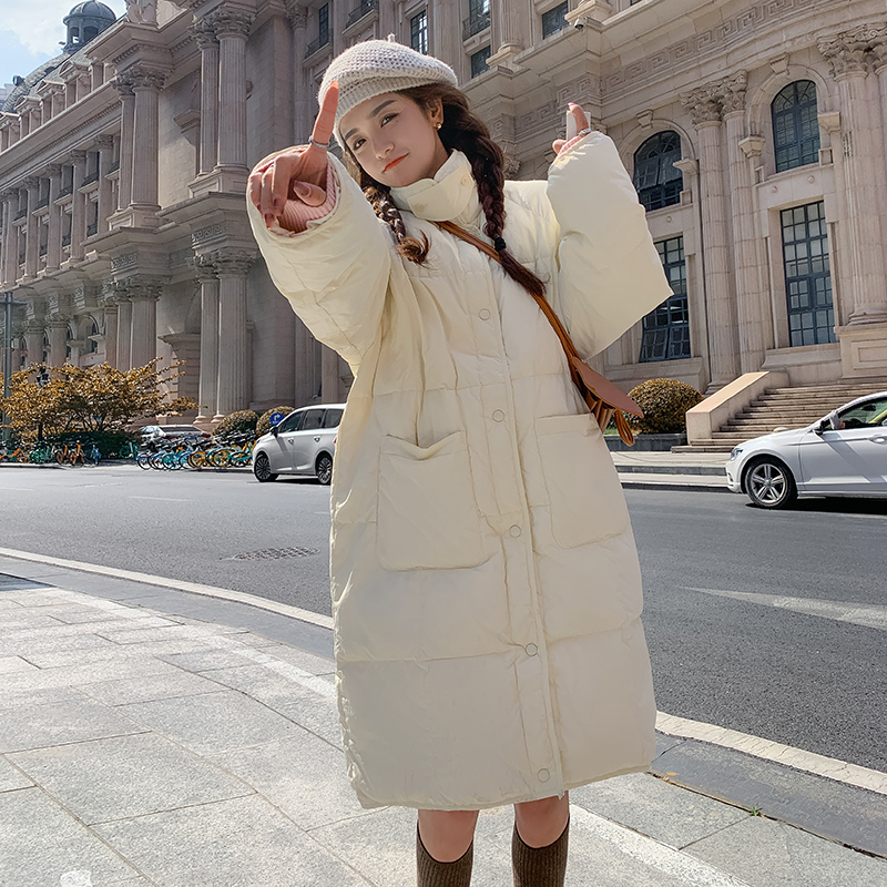 Actual shots - big goods - Milk Rabbit Planet Large Size Long Down Jacket Women's Large Pocket Windproof Buckle Winter Jacket