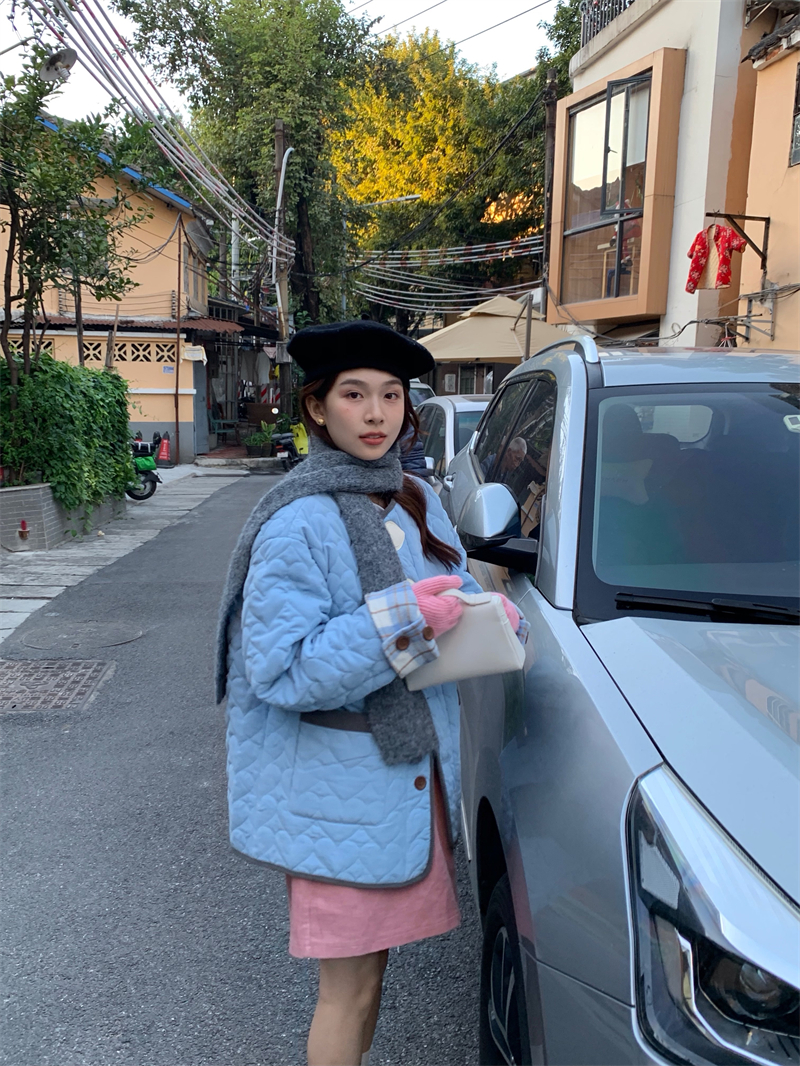 實拍 韓系設計感愛心夾棉厚實棉服外套
