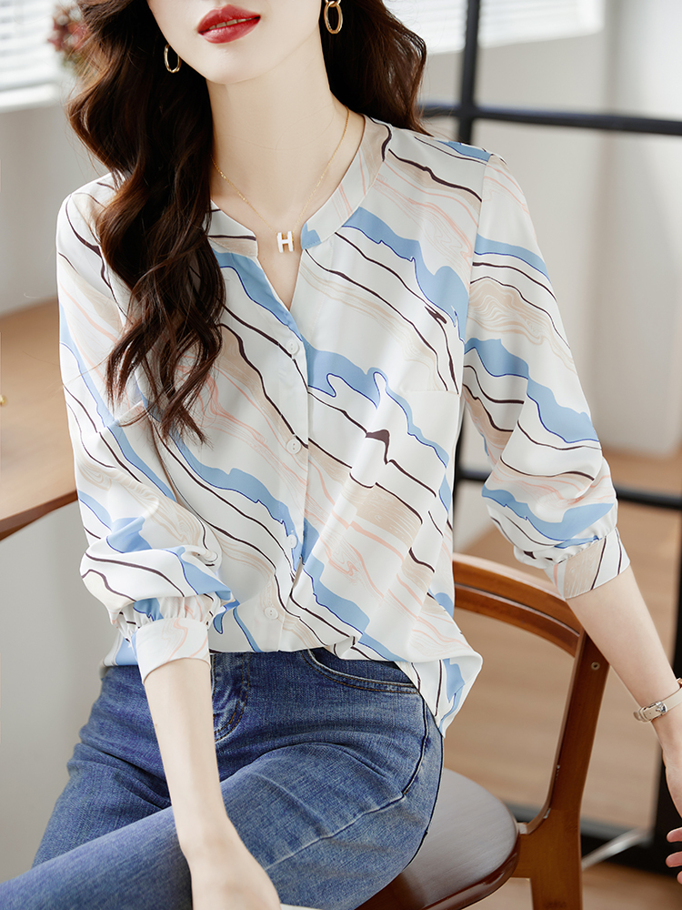 2024 Spring New Style Artistic Printed Shirt Women's Western Style High-end Fashion Shirt Long Sleeve French Top Women