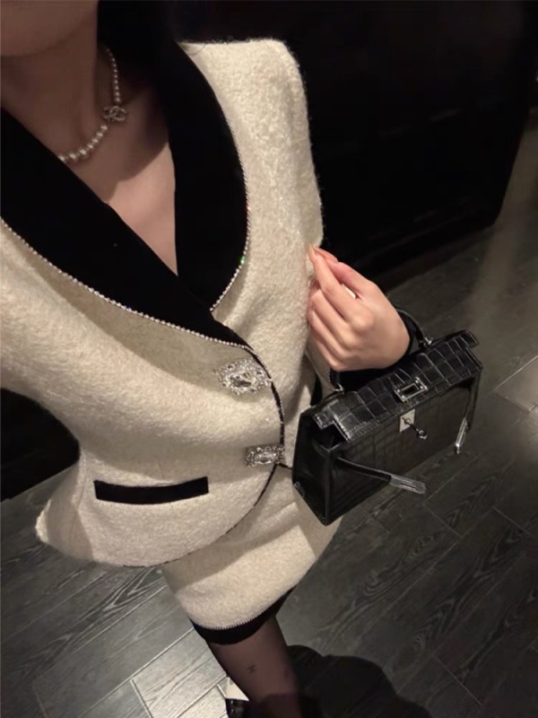 高級感氣質毛呢小香風套裝裙女小個子修身顯瘦短外套半身裙兩件套