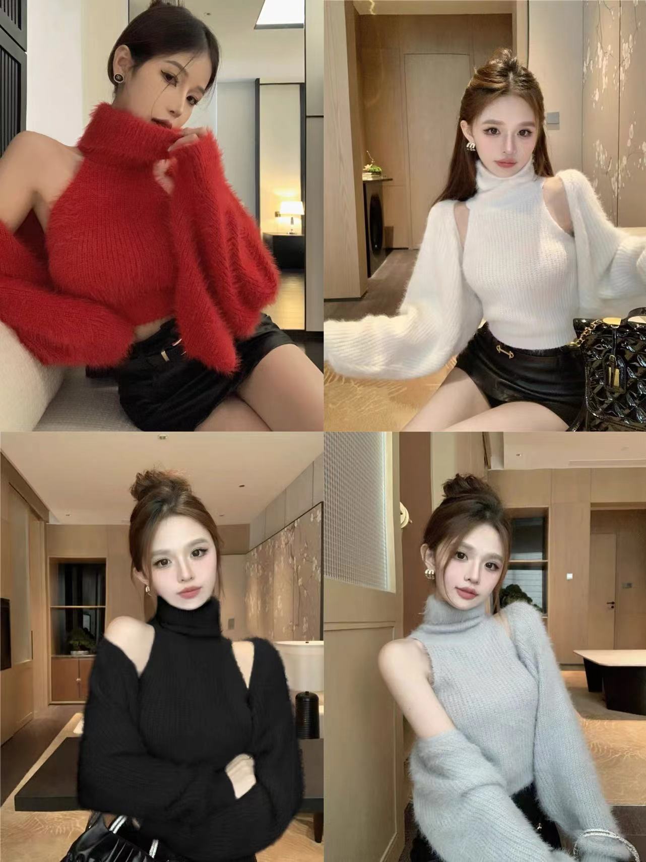 Gentle, lazy, chic, pure desire, careful off-shoulder sweater dress, autumn and winter Korean age-reducing, high-end dress