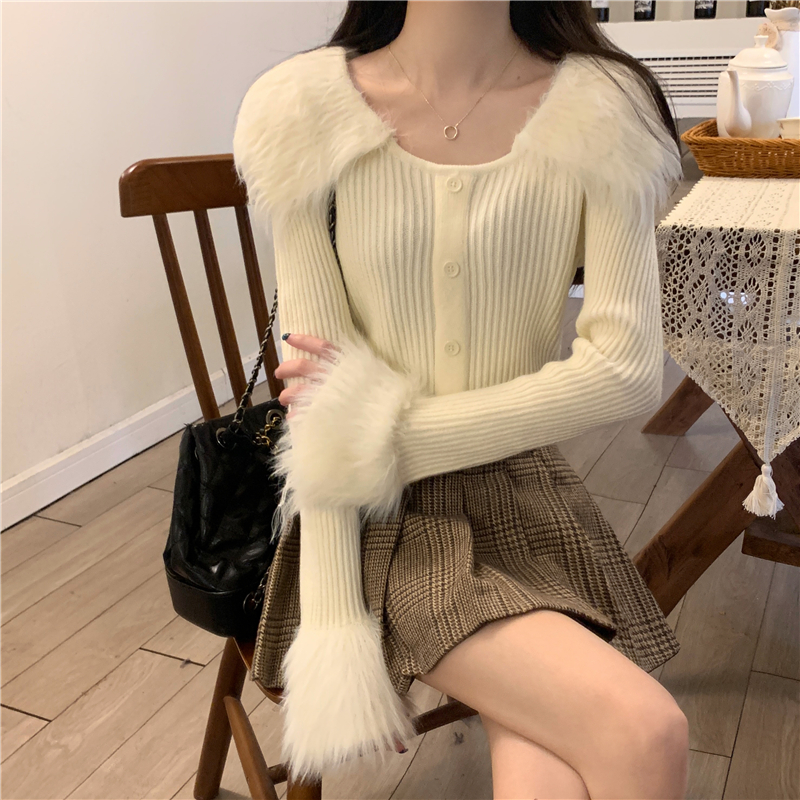 Real shot of autumn and winter new design fur collar sweater for women