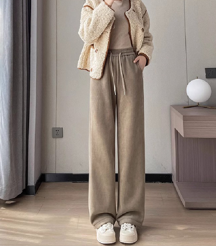 16-pit European cotton velvet composite arctic velvet brown autumn and winter small plus velvet casual straight hanging sherpa pants