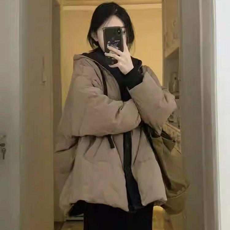 2024 new winter style versatile high-end cotton coat for women American retro hooded loose thickened warm cotton coat