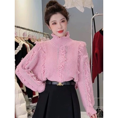 Lazy pink sweater suit women's autumn and winter 2023 new short skirt two-piece set for small people