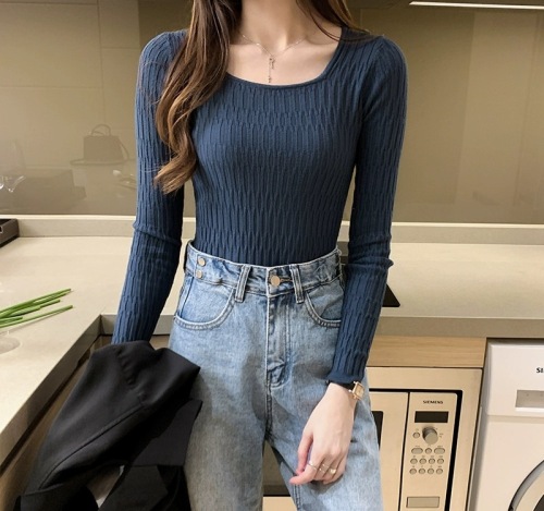 Knitted Underwear for Women Spring and Autumn  New Fashionable Low Neck Long Sleeve Slim Fit Sweater Winter 