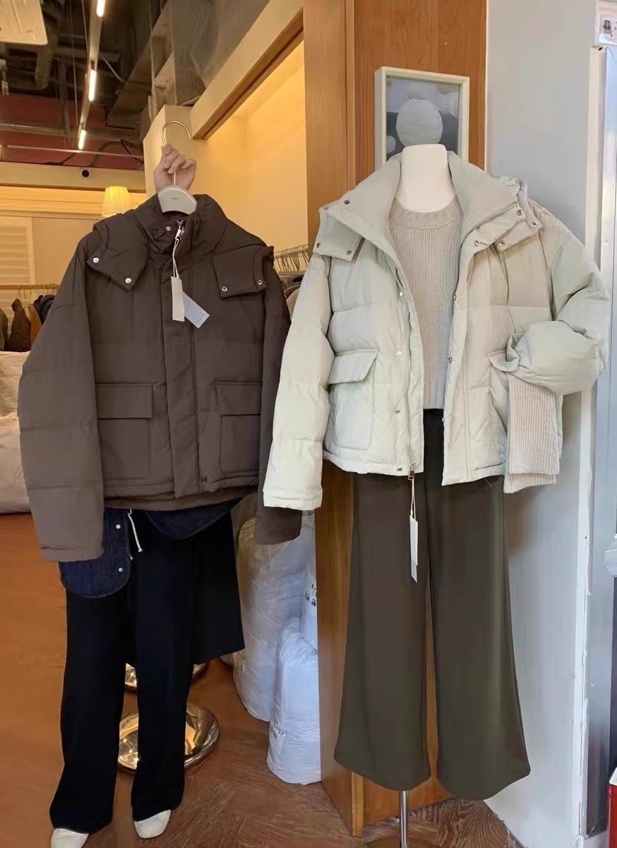 Korean age-reducing stand-up collar hooded drawstring 90 white goose down thickened warm down jacket