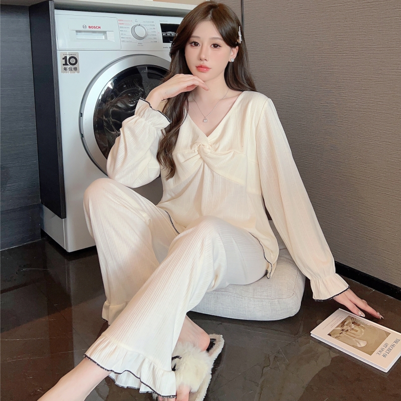 2024 spring and autumn pit strip pajamas for women sweet ins style long-sleeved trousers 220 pounds fat mm suit home clothes