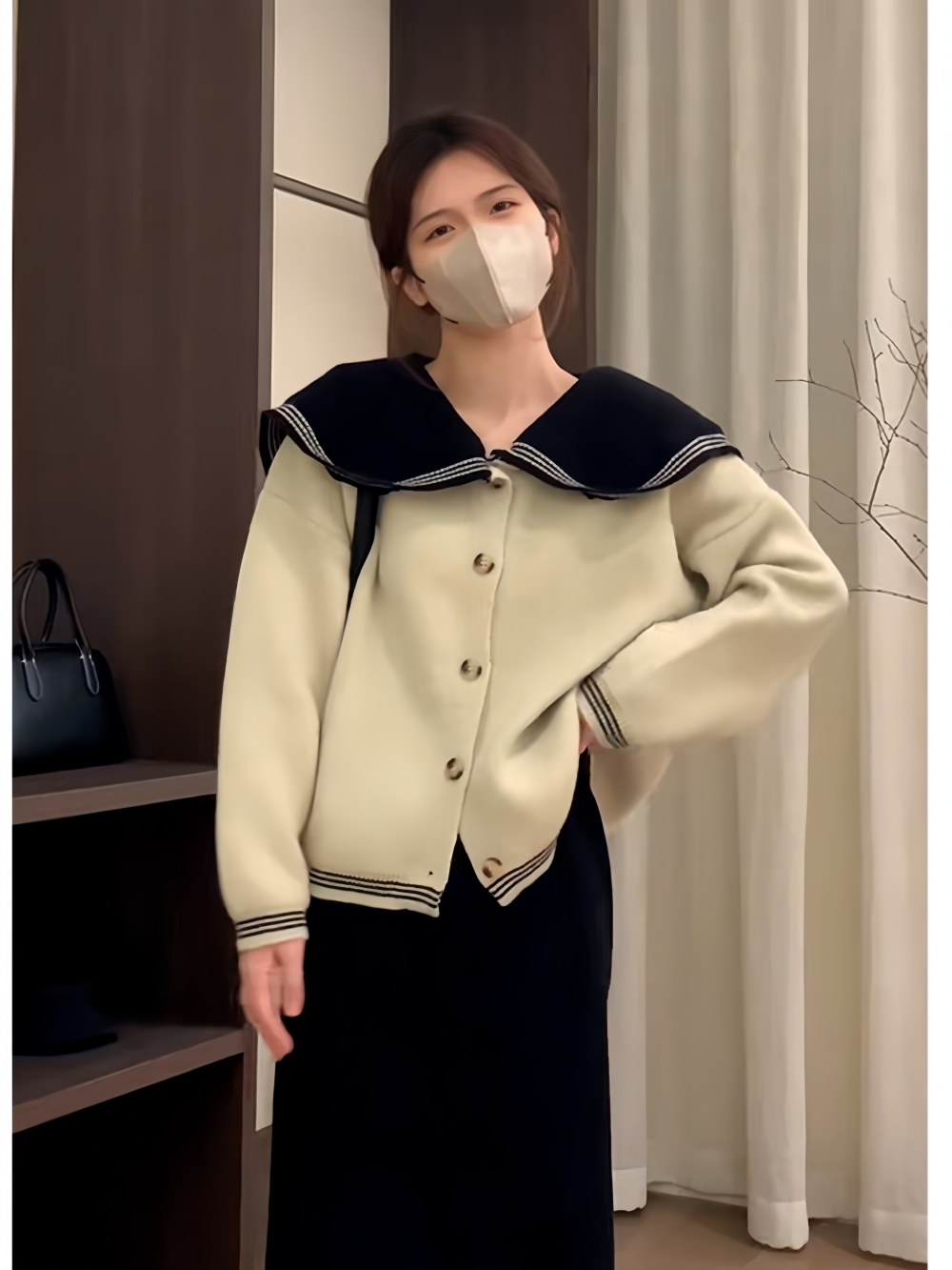 Korean Dongdaemun navy collar sweater top autumn and winter high-end small college style sweater inner layer