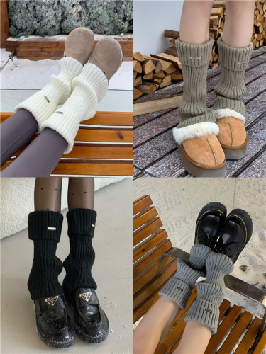 实拍 金属标袜套针织秋冬辣妹腿套加厚保暖堆堆袜小腿袜