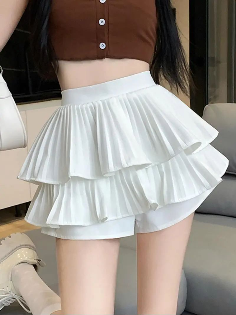 小個子蛋糕裙白色半身裙女秋季2023新款設計感高腰a字百褶短裙褲