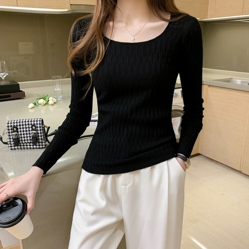 Knitted Underwear for Women Spring and Autumn  New Fashionable Low Neck Long Sleeve Slim Fit Sweater Winter 