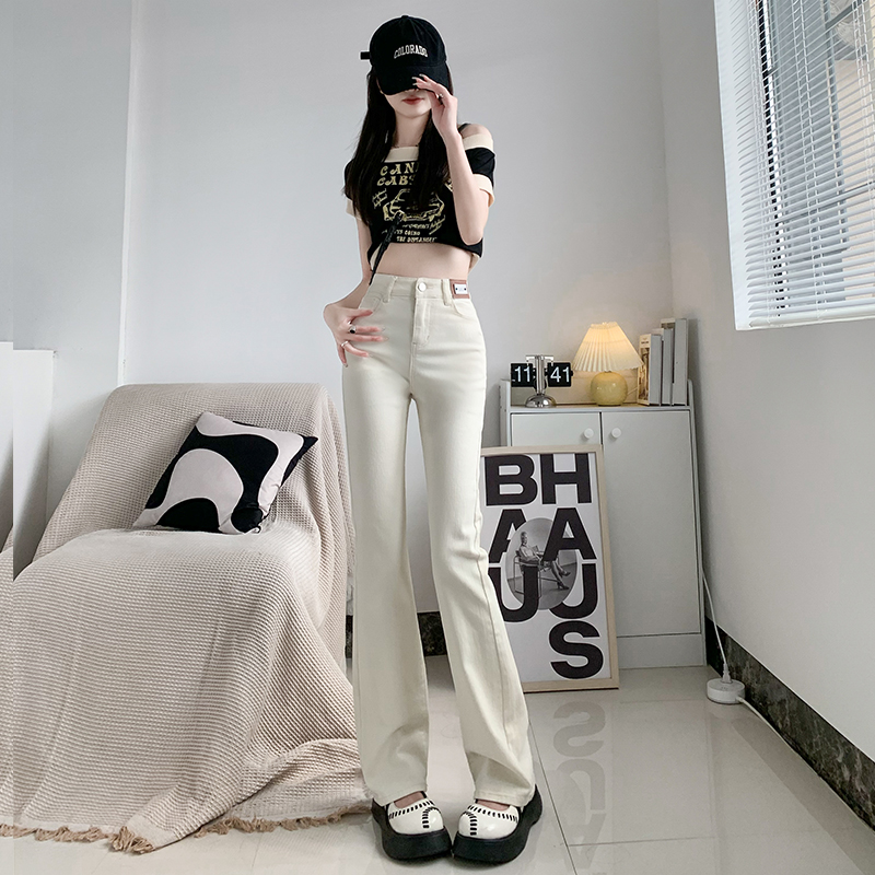 Off-white flared trousers, high-quality leather brand, high-elasticity, off-white flared trousers, super soft cotton elastic fabric
