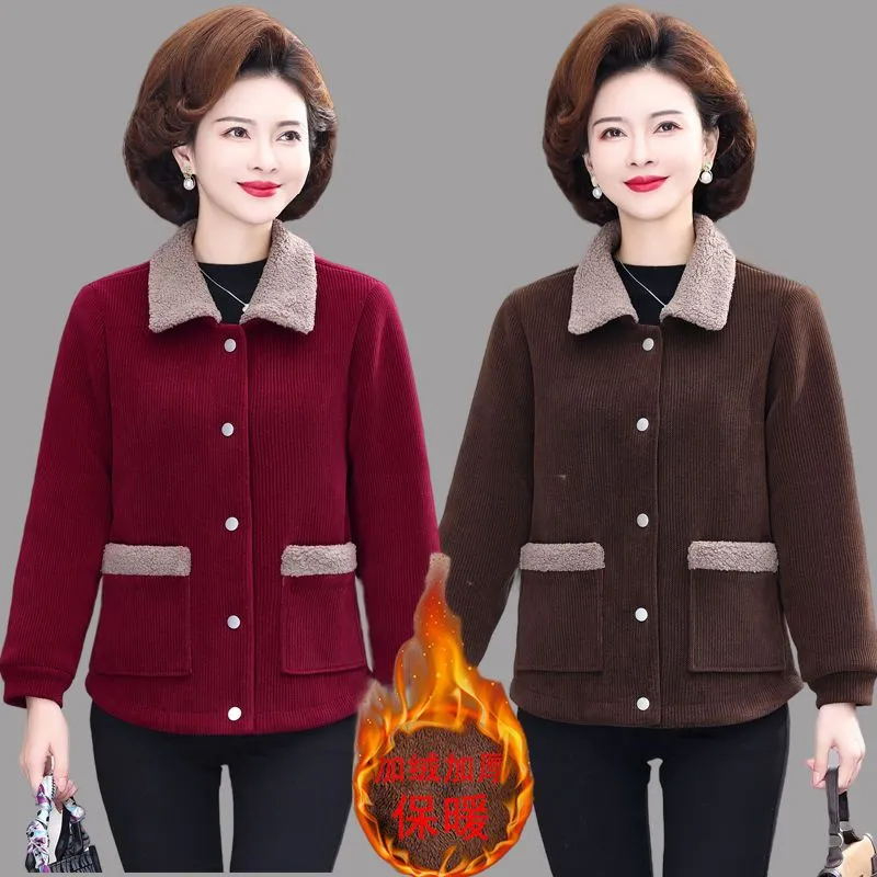 Mom's coat, winter coat, velvet short coat, corduroy coat, women's fashionable foreign style top, thickened cotton coat