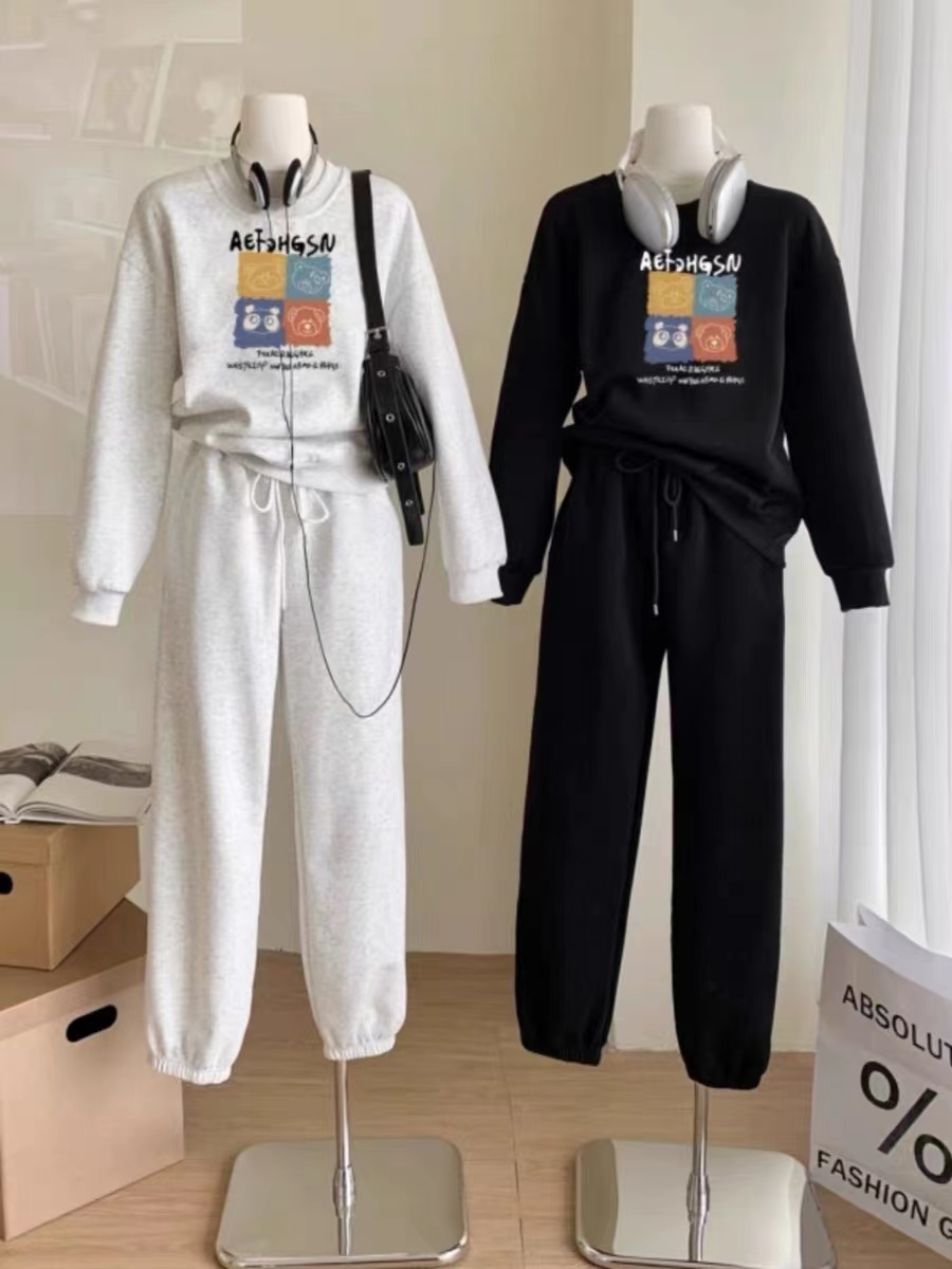 Sports suit for women 2023 autumn age-reducing fashionable small loose sweatshirt casual two-piece set