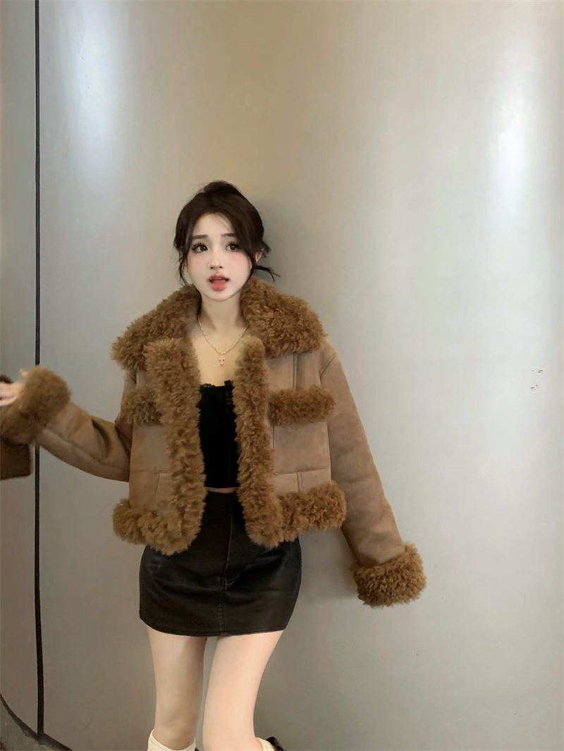 Real shot~High-end imitation fox fur all-in-one motorcycle jacket autumn and winter new design thickened short jacket