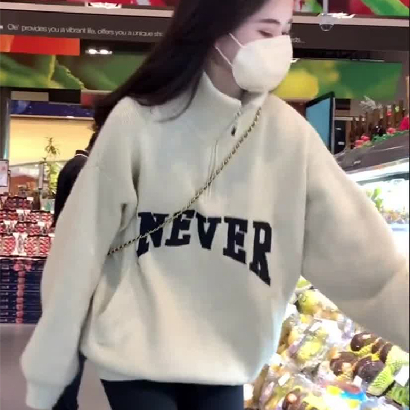 Korean style chic niche design embroidered letters early spring turtleneck pullover sweater for women lazy style sweater