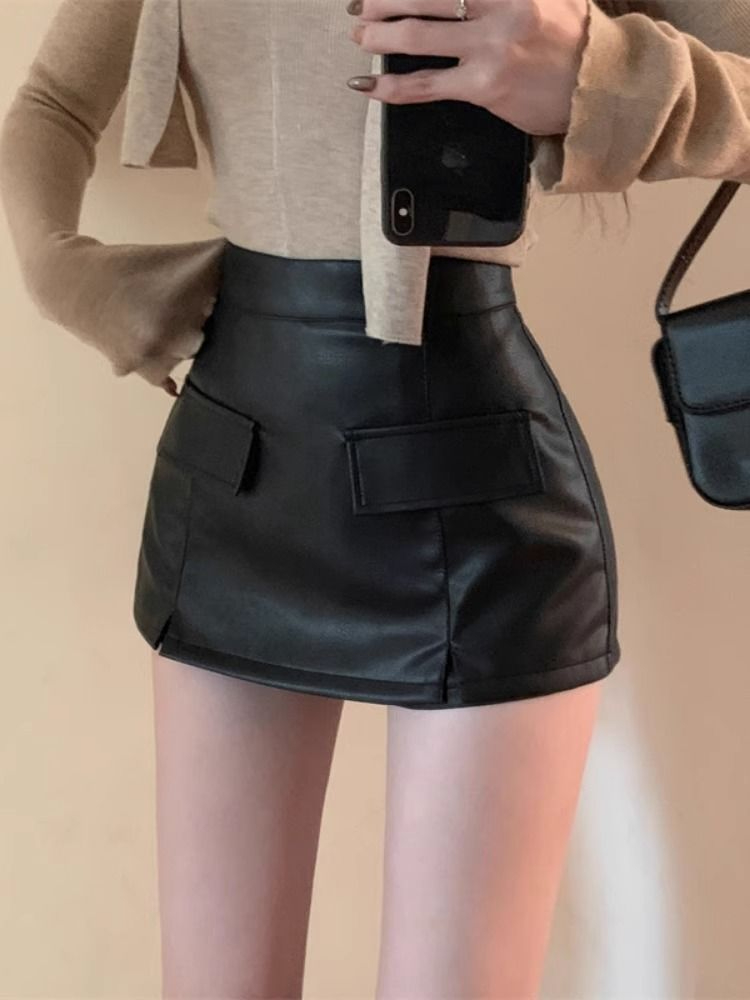 防走光pu皮半身裙女秋冬季2023新款黑色裙褲辣妹緊身裙子包臀短裙