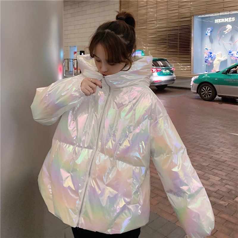 oversize small fresh shiny colorful cotton coat fairy jacket bread coat trendy and cute winter Internet celebrity down