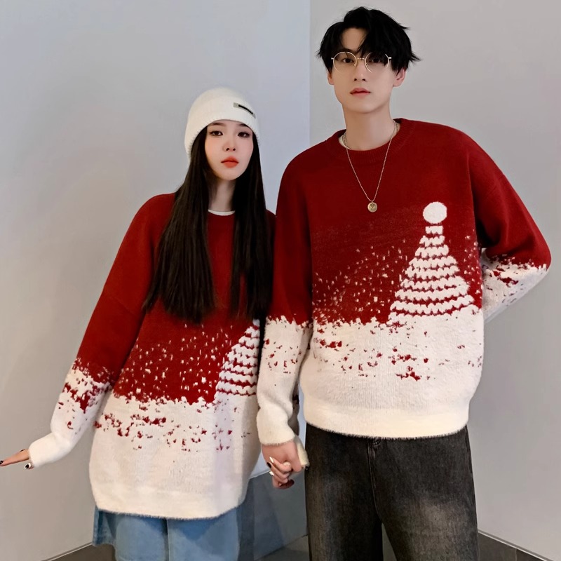 聖誕節情侶裝紅色毛衣高級感加厚本命年過新年上衣服男2023秋冬款