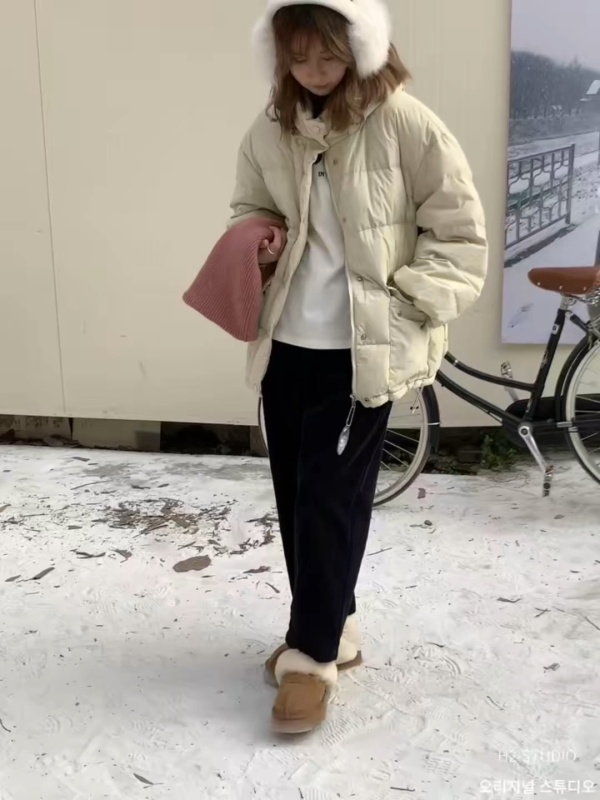 H2studio2023 new Korean version hooded white duck down jacket women's thickened loose bread coat winter coat