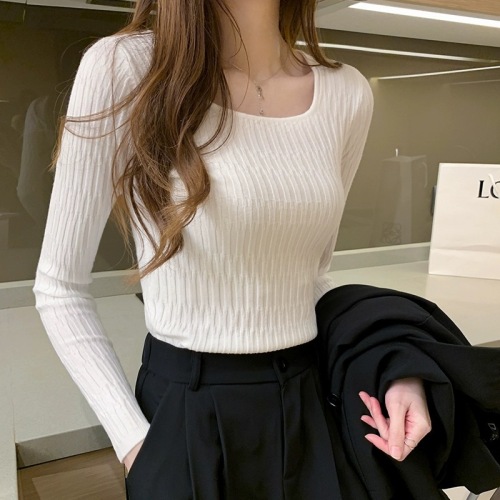 Knitted Underwear for Women Spring and Autumn  New Fashionable Low Neck Long Sleeve Slim Fit Sweater Winter 