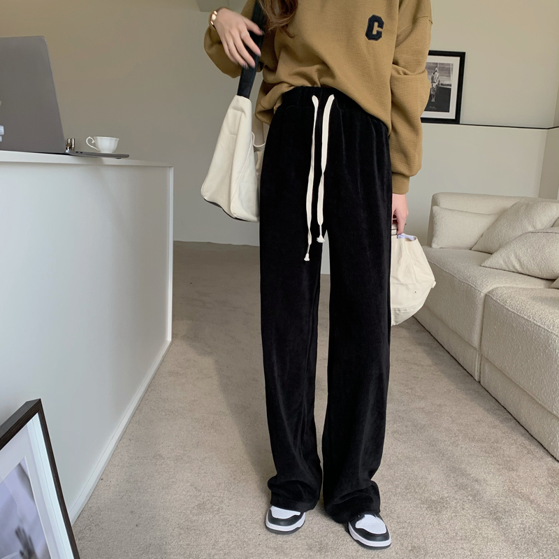 Actual shot of designer niche drawstring straight wide-leg pants high-waisted slimming pants