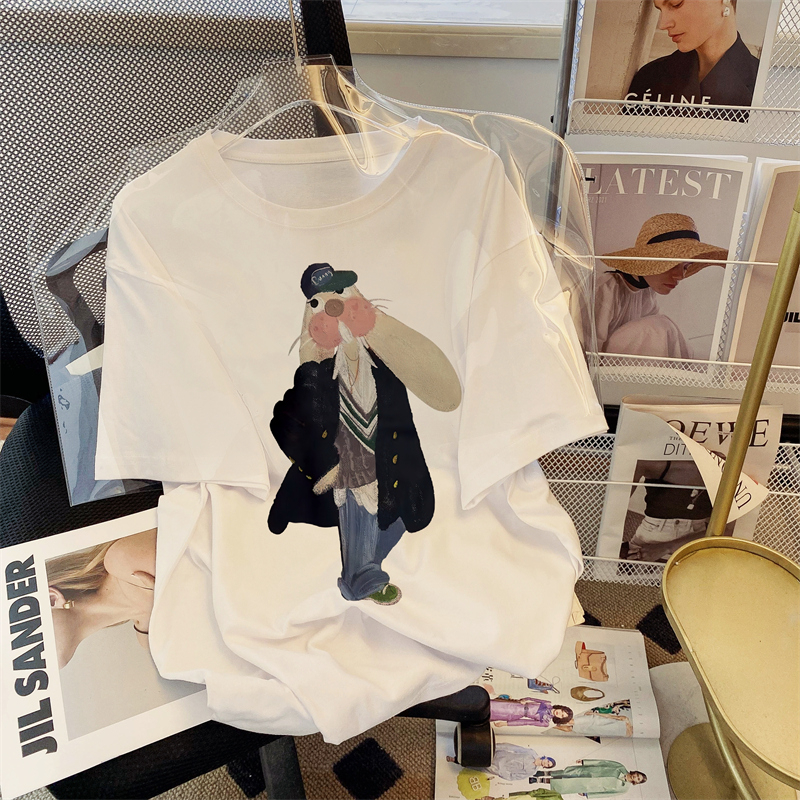 Real shot 100% cotton 200g combed cotton summer short-sleeved T-shirt women's loose Korean version