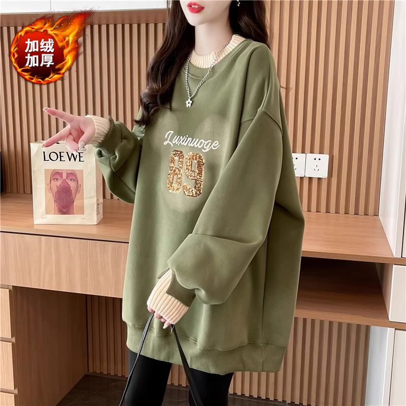 Official picture of imitation cotton Chinese cotton composite shell velvet autumn and winter 2023 half high collar fake two-piece plus velvet sweatshirt for women