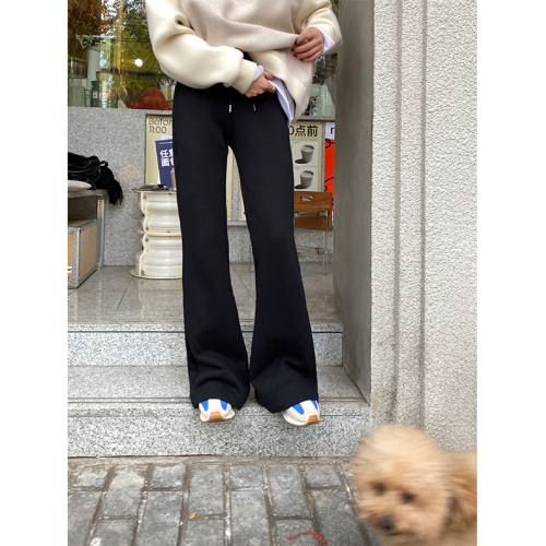 2024 new autumn and winter Korean style 320g one-piece velvet plus velvet versatile loose wide-leg flared pants for women