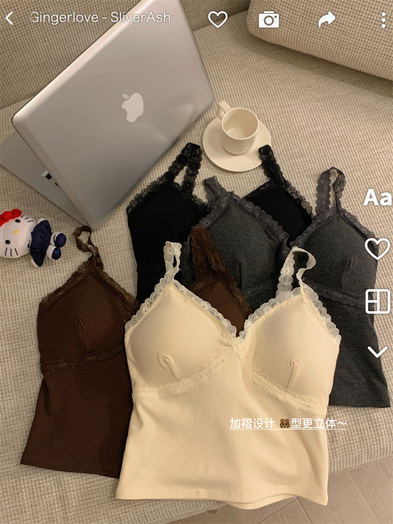 Real shot ~ American coffee-colored hottie with sweet and cool style lace sling design vest with thickened sling for slim fit