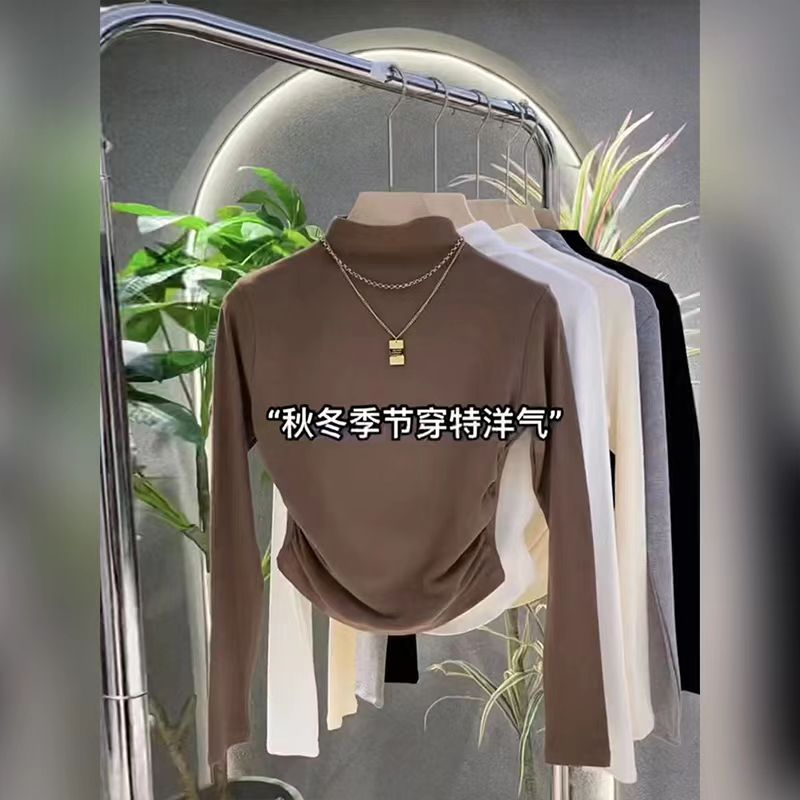 Threaded velvet small fragrance style inner layering shirt autumn and winter slimming and fashionable western style T-shirt top for women ins