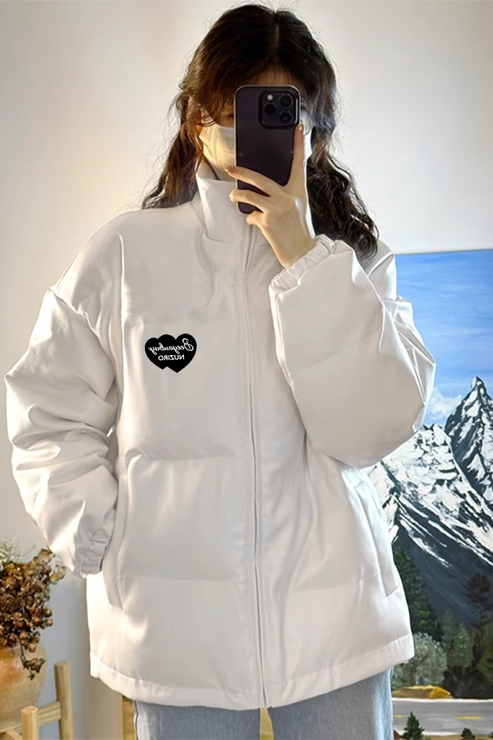 高品質手塞棉加厚冬季新款寬鬆插肩袖拼色印花棉衣棉服麵包服女