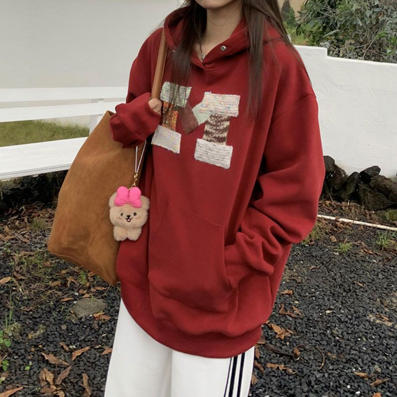 毛巾繡花 秋冬紐扣連帽立體感衛衣 華棉複合銀狐絨包肩領