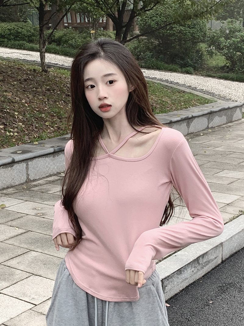 實拍~純欲風修身顯瘦百搭長袖T恤衫秋季