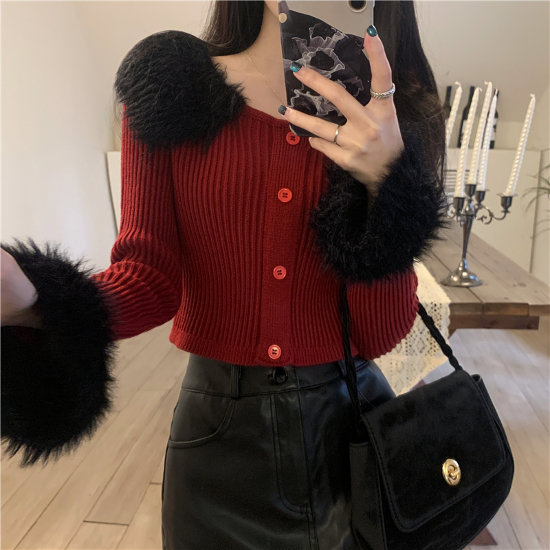 Real shot of autumn and winter new design fur collar sweater for women