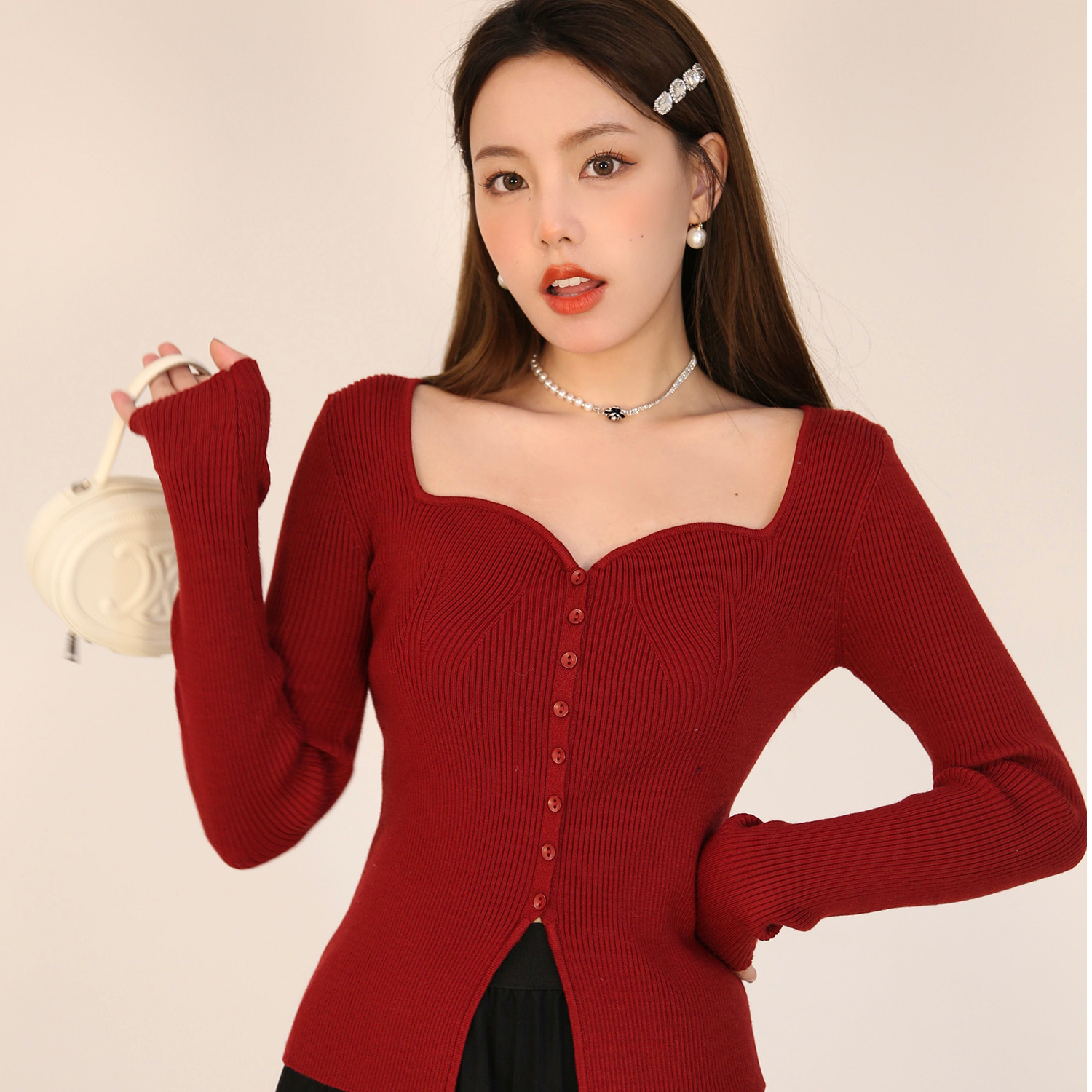 2023 Autumn and Winter Scoop Neck Pullover Knitted Bottoming Shirt Women's Korean Style Basic Style Slim Fit Inner Sweater Line