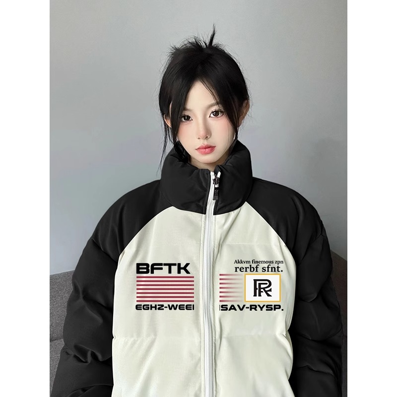 High-quality hand-stuffed cotton thickened winter new loose raglan sleeves color-blocked printed cotton coats and bread coats for women