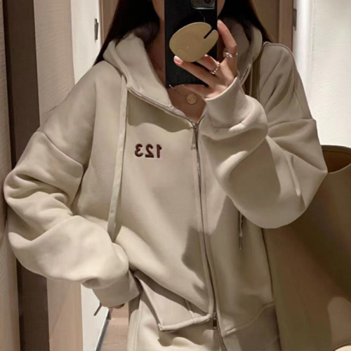  new autumn and winter high-end fashionable velvet hooded sweatshirt casual sports two-piece suit pants for women