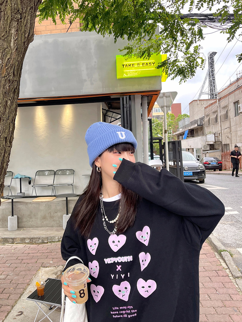 2023 new casual Dongdaemun fleece 250g / large sweatshirt round neck autumn and winter sweatshirt for women plus fleece
