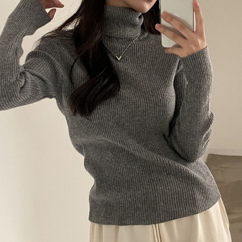 Korean ins autumn and winter slim fit turtleneck knitted bottoming sweater for women