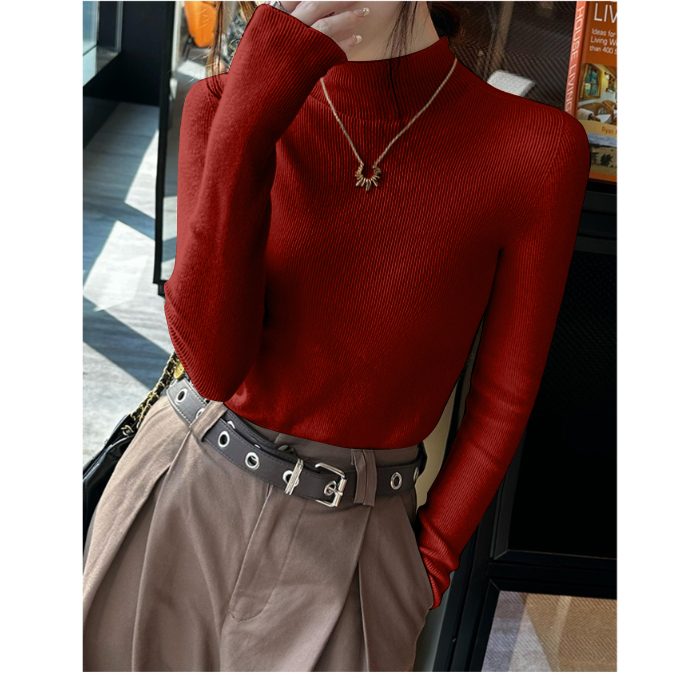 Bottoming shirt for women 2024 spring new style high-end half-turtleneck sweater with cashmere long-sleeved sweater top