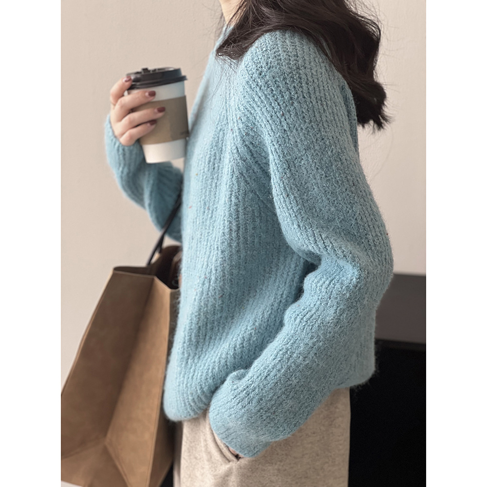 Actual shot~Round neck lazy style sweater top for women 2023 winter soft and waxy versatile niche knitted top